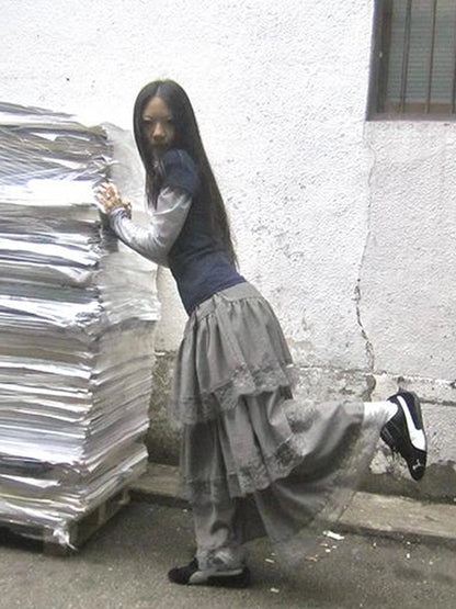 Vintage Lace Tiered Ruffle Hem Cake Skirt