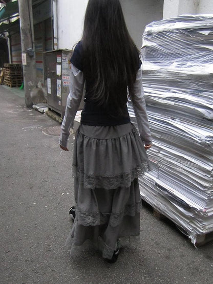 Vintage Lace Tiered Ruffle Hem Cake Skirt