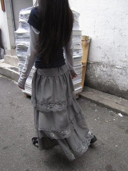 Vintage Lace Tiered Ruffle Hem Cake Skirt