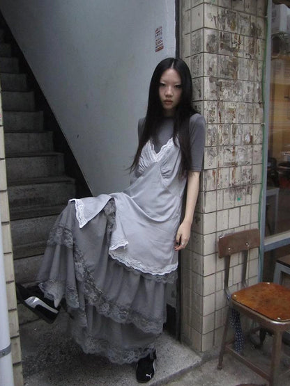 Vintage Lace Tiered Ruffle Hem Cake Skirt