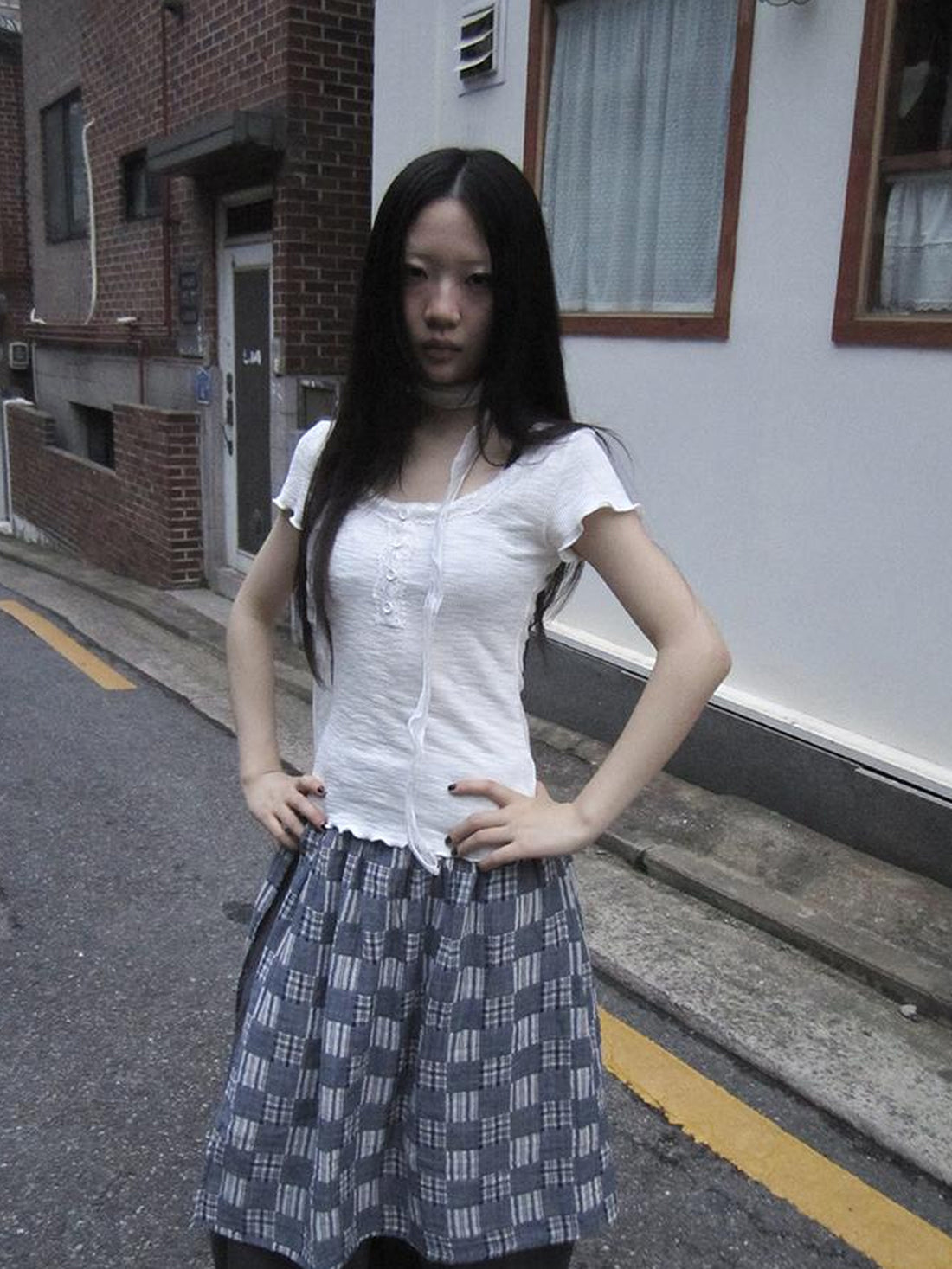 Updateang project Vintage Lace Trim Contrast Color Tee With Scarf