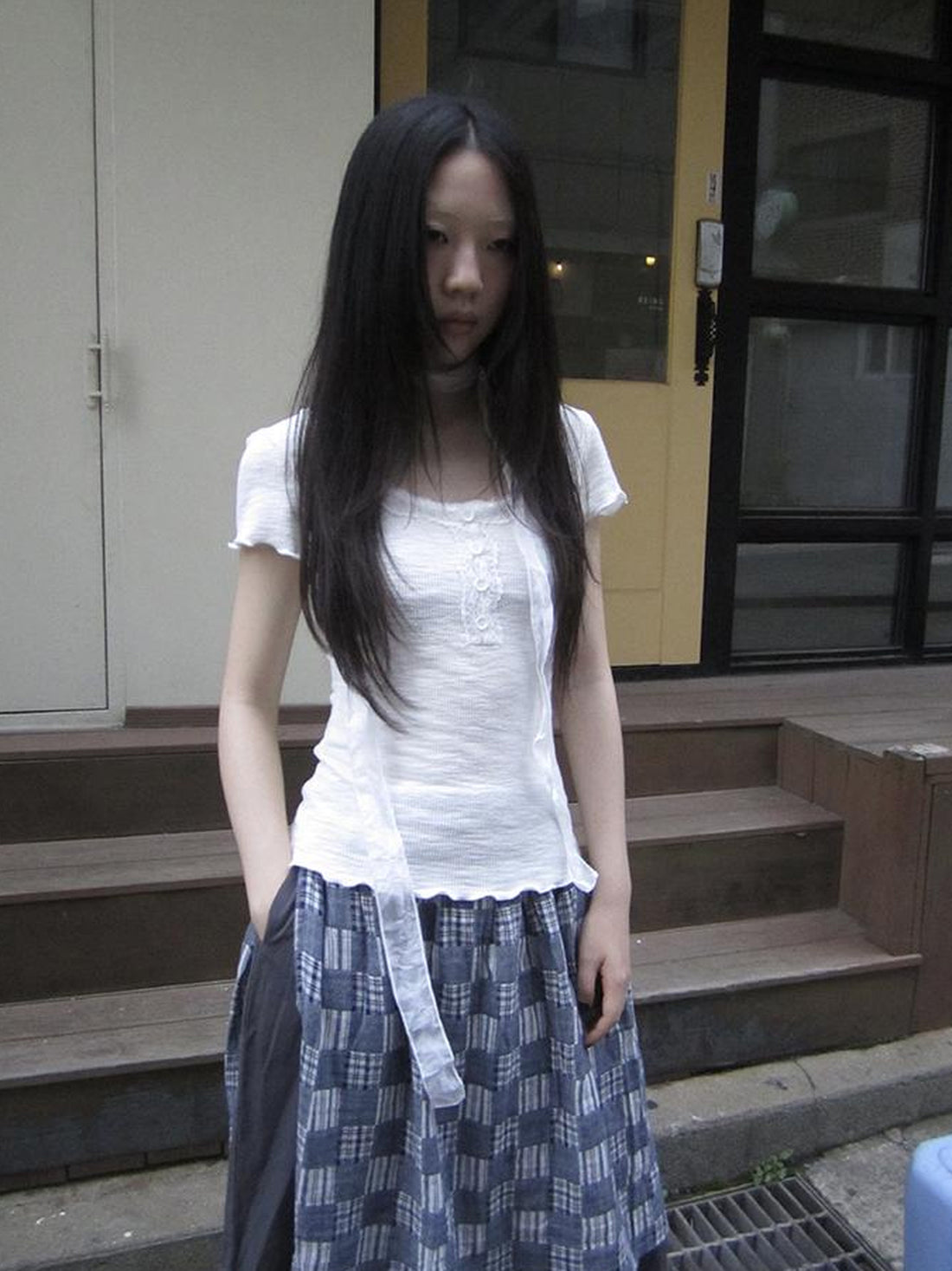 Updateang project Vintage Lace Trim Contrast Color Tee With Scarf