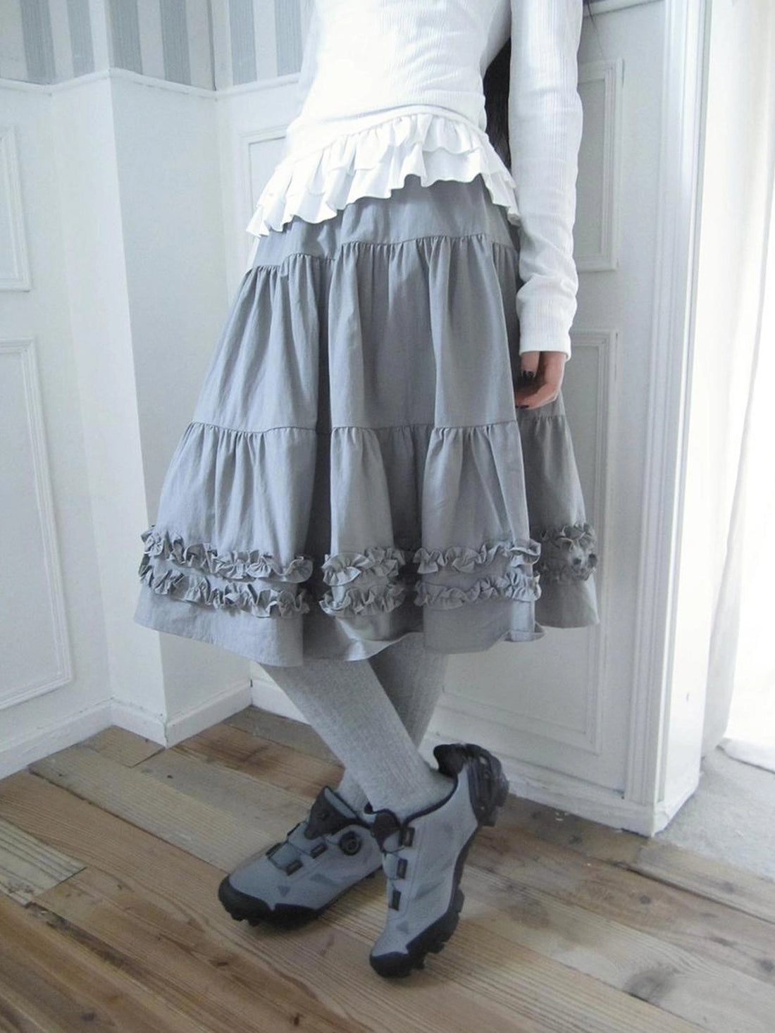 ang project Vintage Lace Trim Ruffle Hem A Line Skirt Skirt