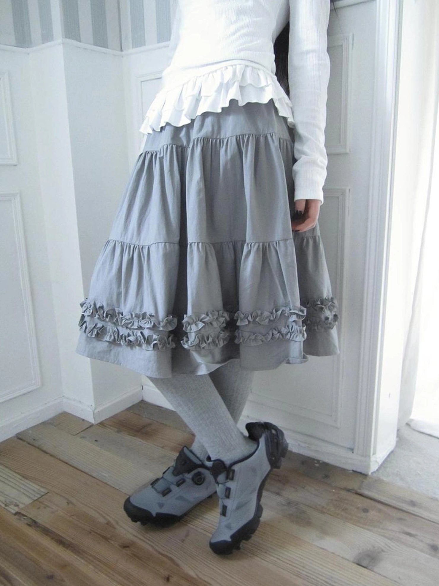 ang project Vintage Lace Trim Ruffle Hem A Line Skirt Skirt