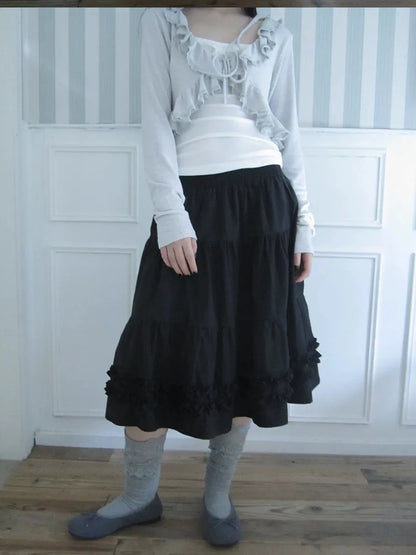 ang project Vintage Lace Trim Ruffle Hem A Line Skirt Skirt