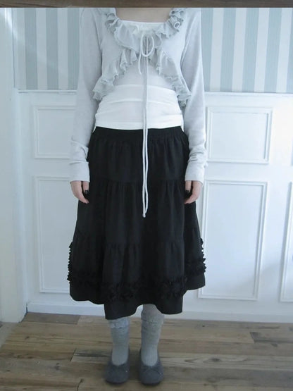 ang project Vintage Lace Trim Ruffle Hem A Line Skirt Skirt