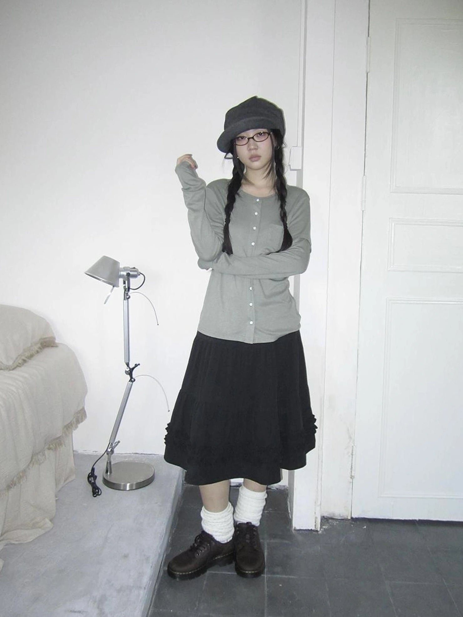 ang project Vintage Lace Trim Ruffle Hem A Line Skirt Skirt