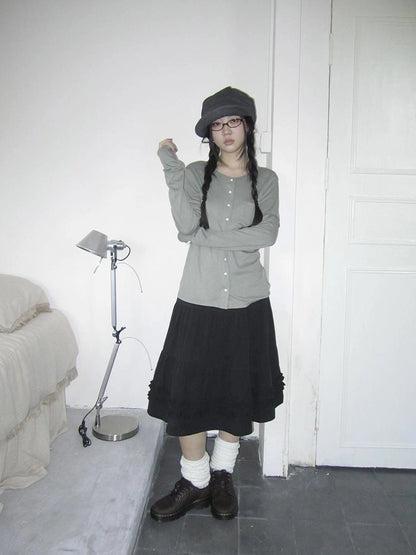 ang project Vintage Lace Trim Ruffle Hem A Line Skirt Skirt