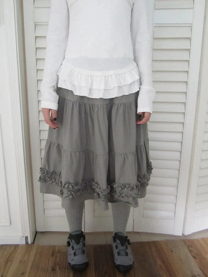ang project Vintage Lace Trim Ruffle Hem A Line Skirt Skirt