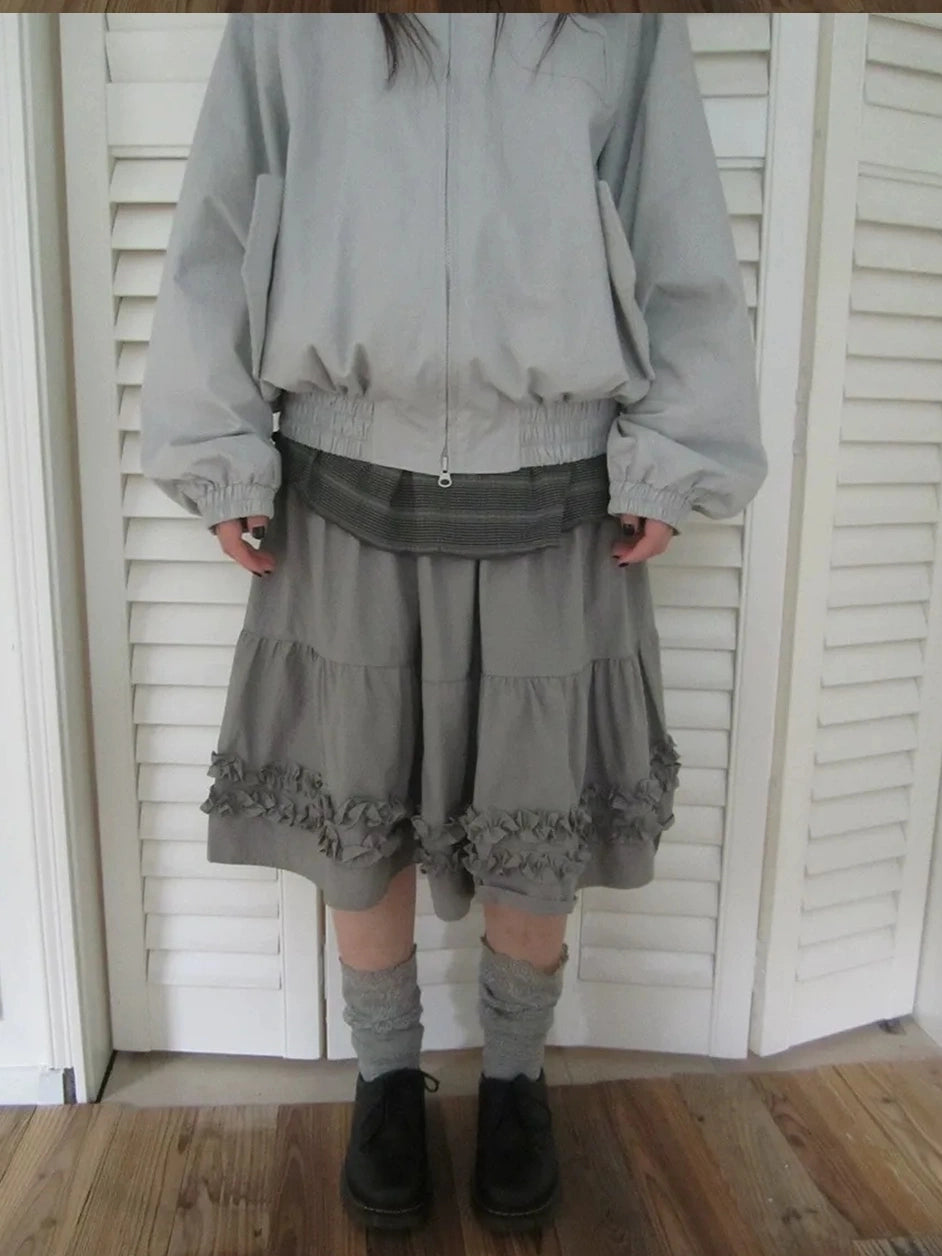 ang project Vintage Lace Trim Ruffle Hem A Line Skirt Skirt