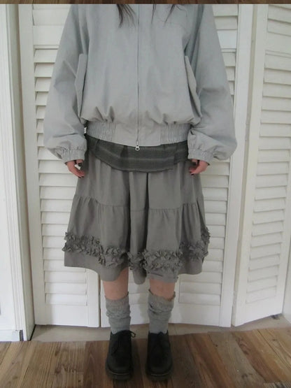 ang project Vintage Lace Trim Ruffle Hem A Line Skirt Skirt