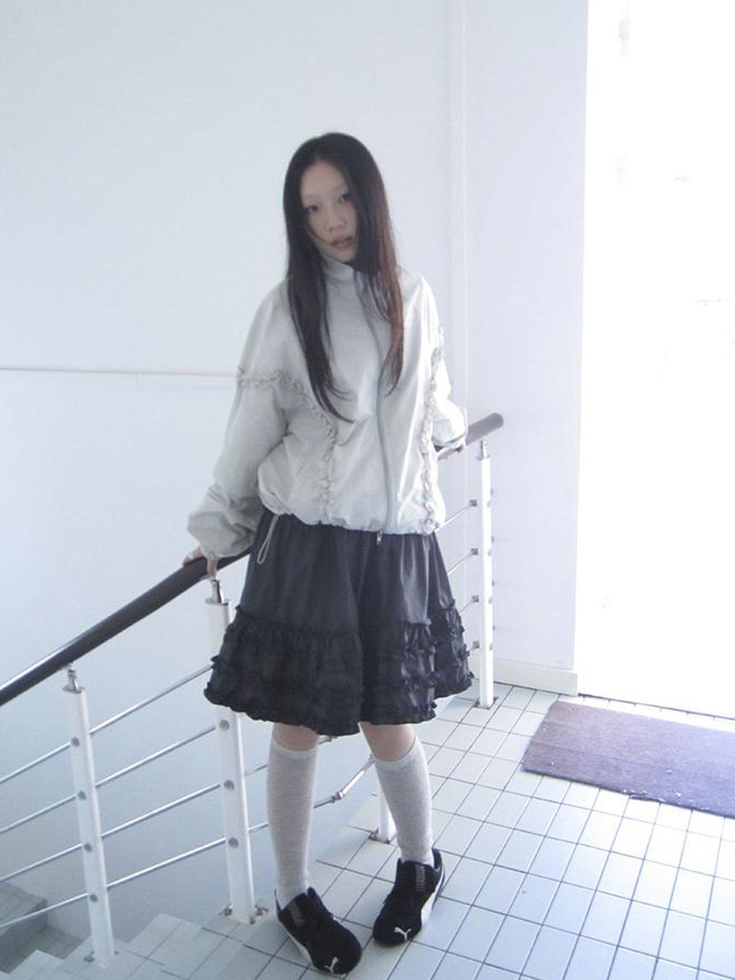 ang project Vintage Lace Trim Tiered Ruffle Skirt With Elastic Waist
