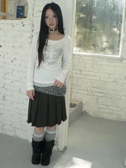 ang project Vintage Lace Trim U Neck Floral Print T-shirt T-shirt