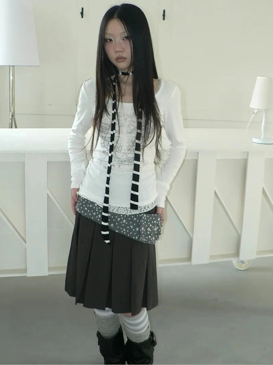 ang project Vintage Lace Trim U Neck Floral Print T-shirt T-shirt