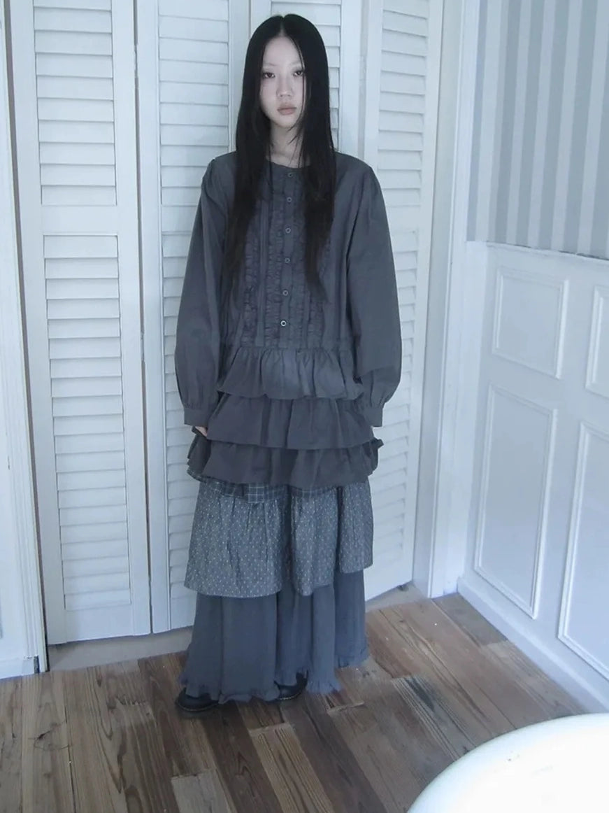 ang project Vintage Lace Trimmed Button Detail Ruffle Hem Blouse Shirts