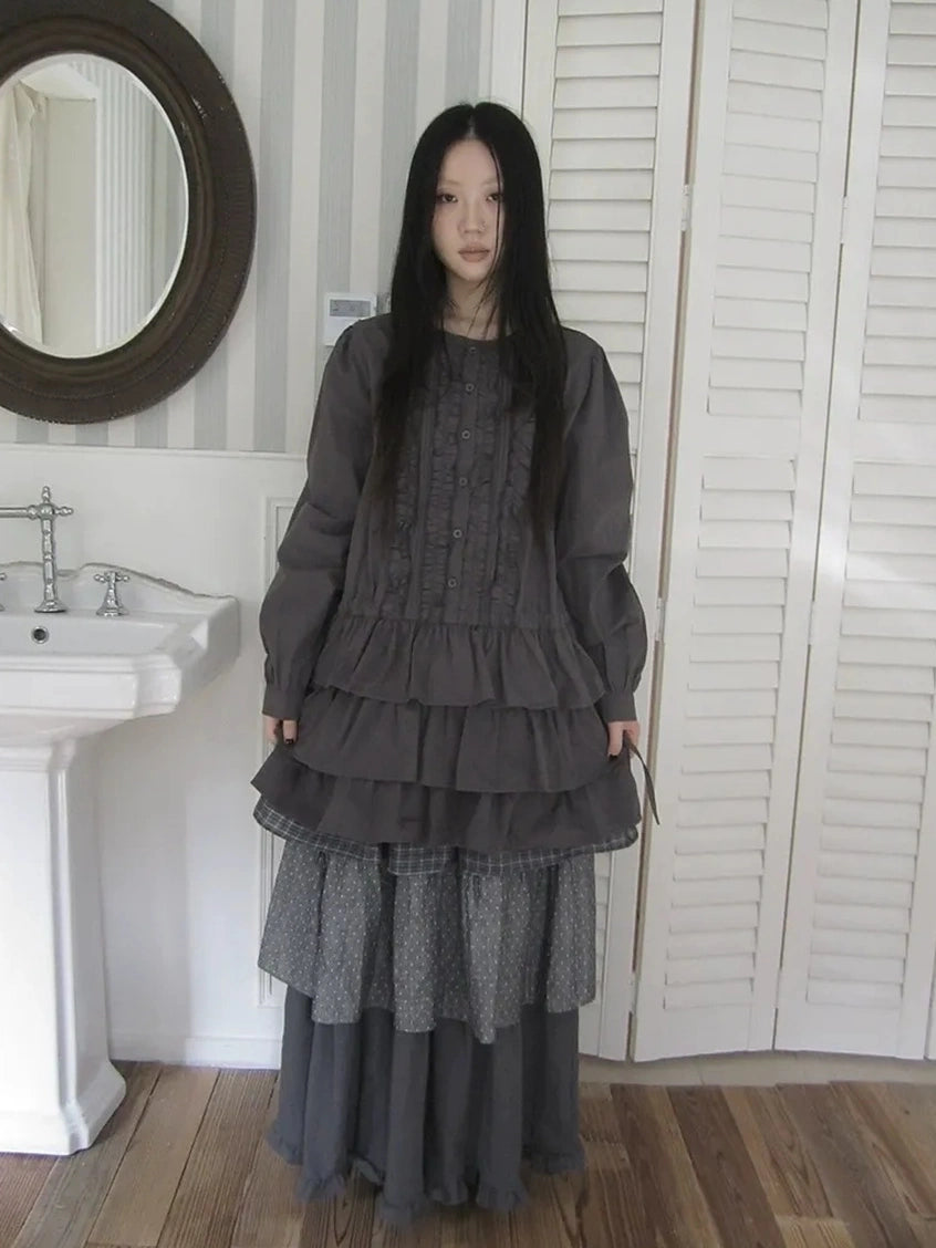 ang project Vintage Lace Trimmed Button Detail Ruffle Hem Blouse Shirts