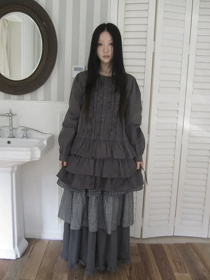 ang project Vintage Lace Trimmed Button Detail Ruffle Hem Blouse Shirts