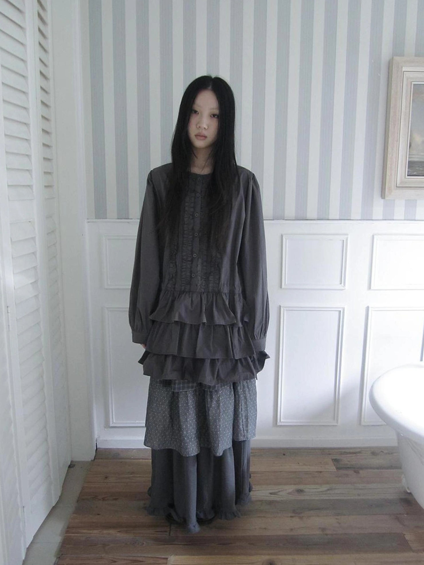 ang project Vintage Lace Trimmed Button Detail Ruffle Hem Blouse Shirts