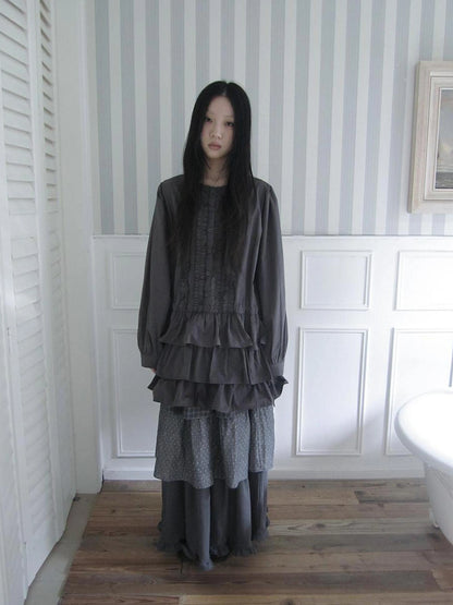 ang project Vintage Lace Trimmed Button Detail Ruffle Hem Blouse Shirts