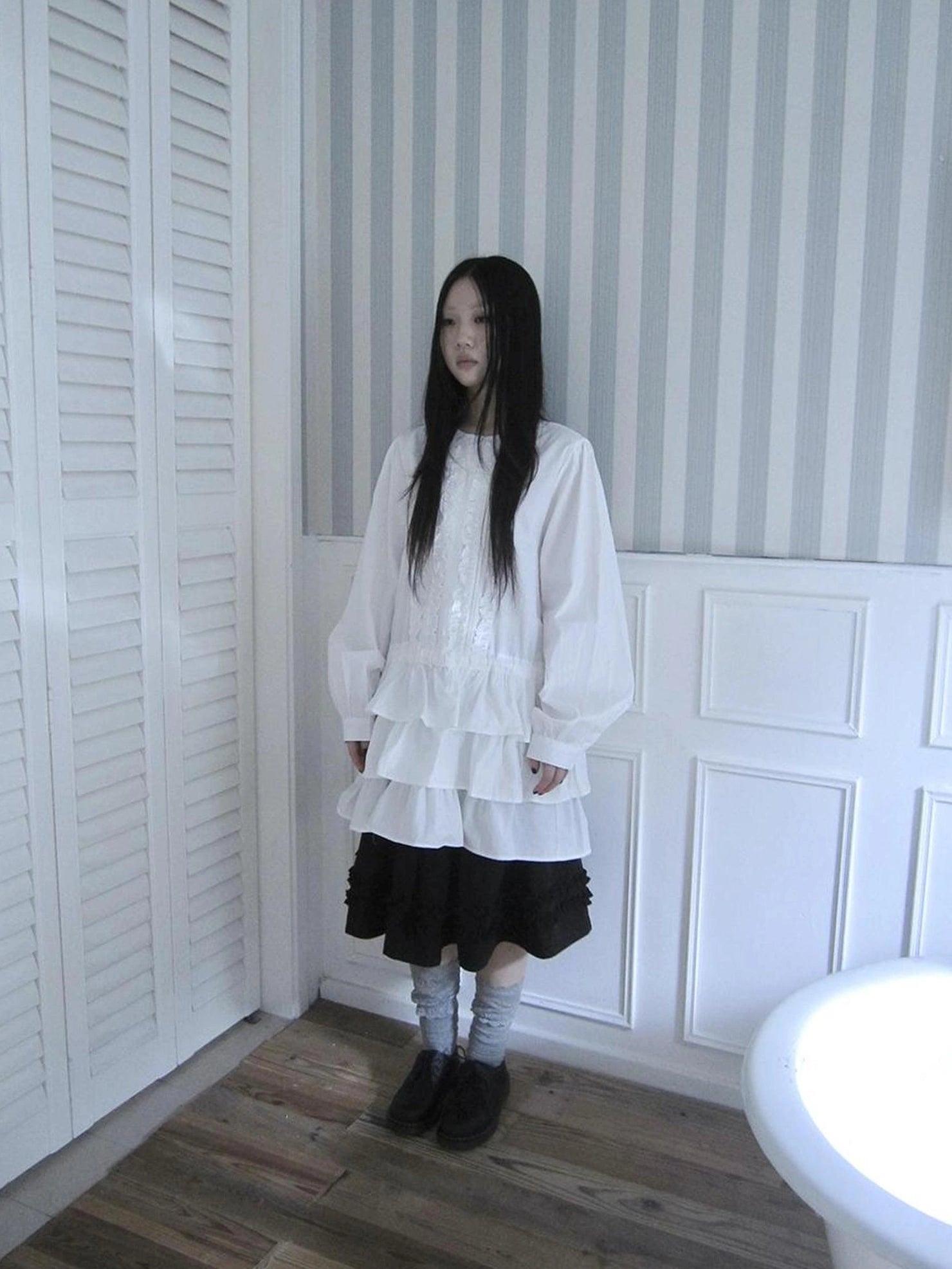 ang project Vintage Lace Trimmed Button Detail Ruffle Hem Blouse Shirts