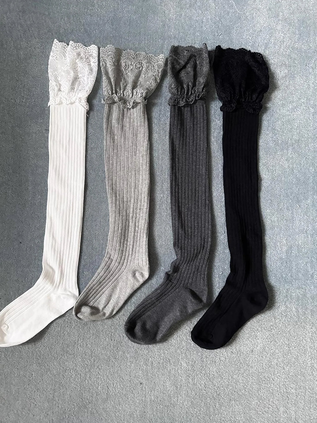 ang project Vintage Lace Trimmed Knee High Stackable Socks Leg Warmers