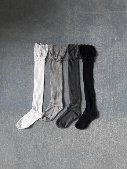 ang project Vintage Lace Trimmed Knee High Stackable Socks Leg Warmers