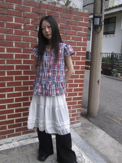 ang project Vintage Lace Trimmed Layered Flared Mini Skirt