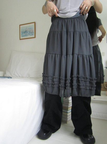 ang project Vintage Lace Trimmed Layered Flared Mini Skirt