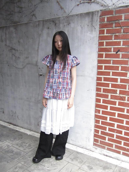 Vintage Lace Trimmed Layered Flared Mini Skirt