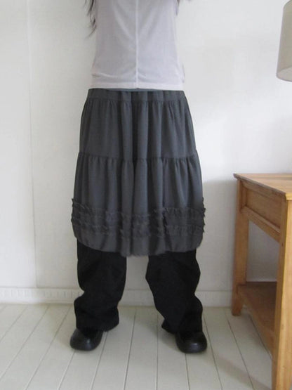 Vintage Lace Trimmed Layered Flared Mini Skirt