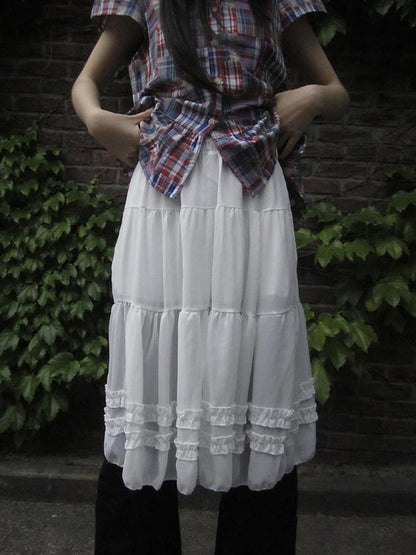 ang project Vintage Lace Trimmed Layered Flared Mini Skirt