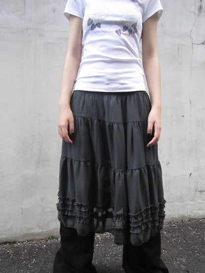 ang project Vintage Lace Trimmed Layered Flared Mini Skirt