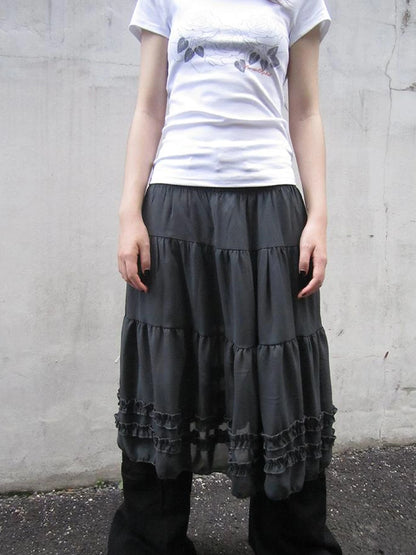 Vintage Lace Trimmed Layered Flared Mini Skirt