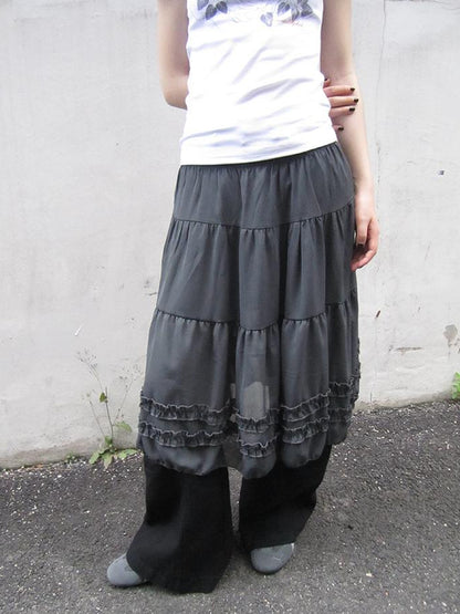 ang project Vintage Lace Trimmed Layered Flared Mini Skirt