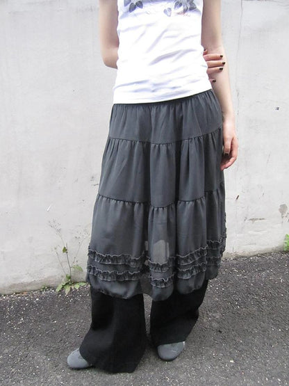 Vintage Lace Trimmed Layered Flared Mini Skirt