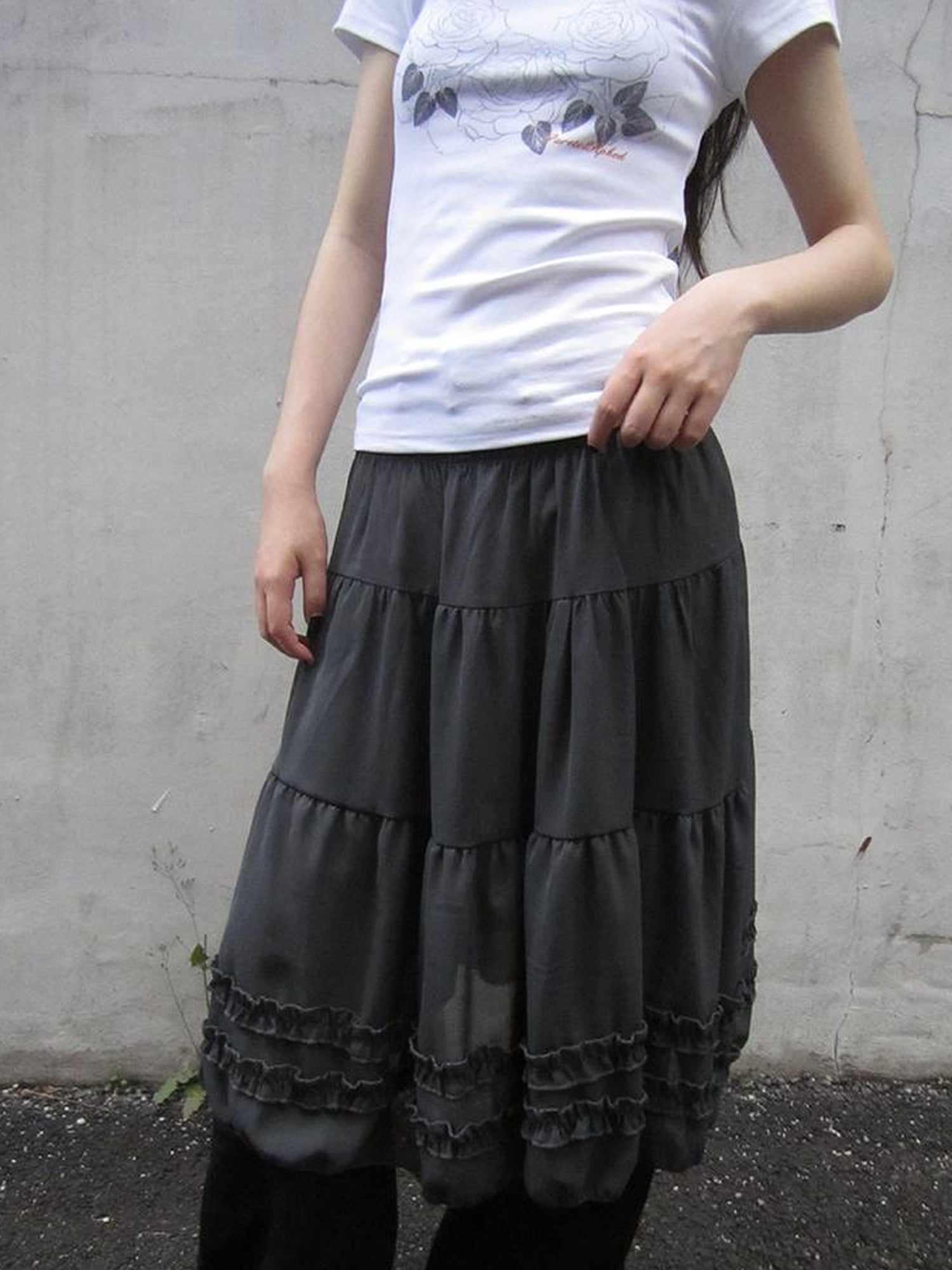 ang project Vintage Lace Trimmed Layered Flared Mini Skirt