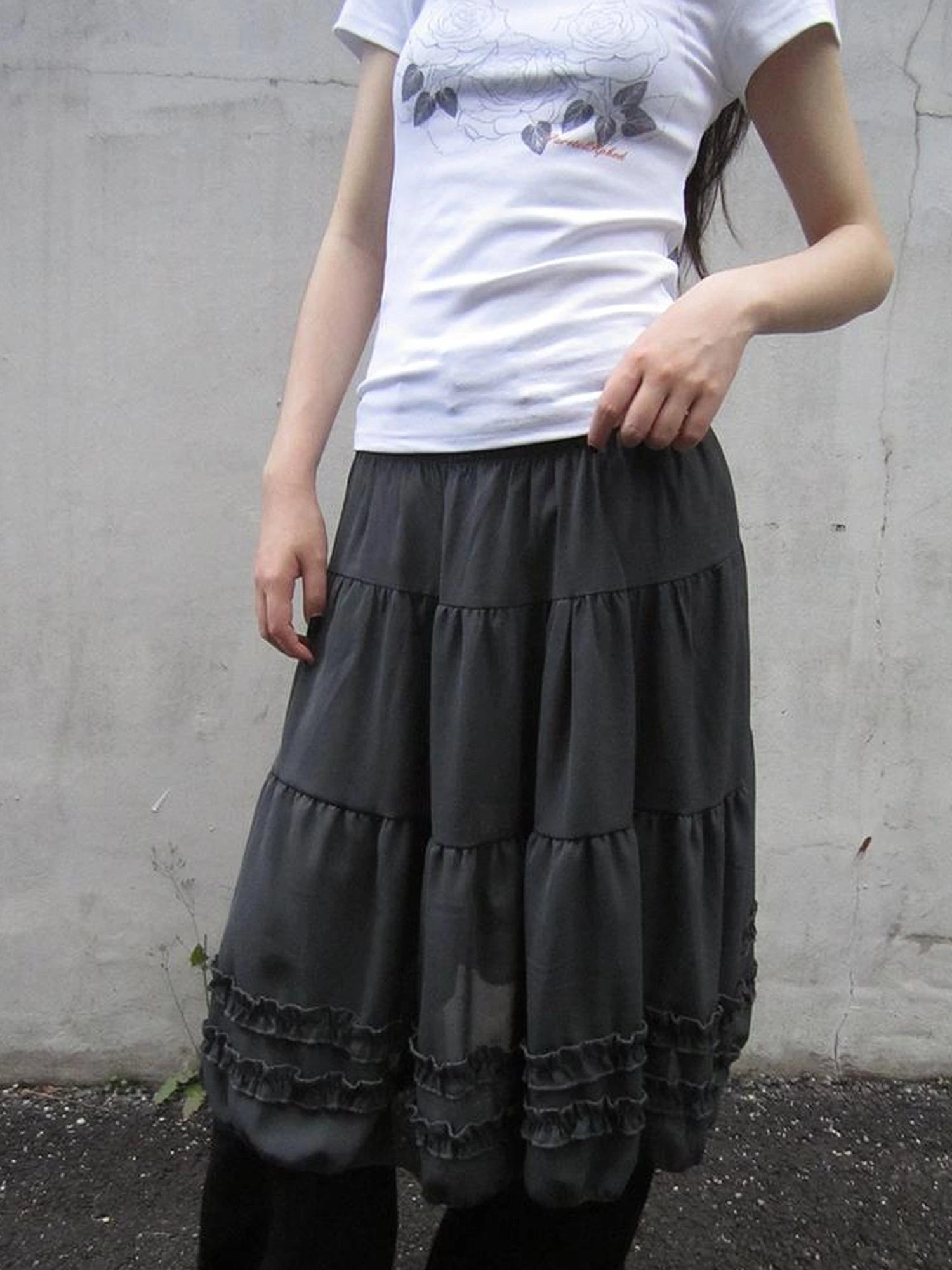 Vintage Lace Trimmed Layered Flared Mini Skirt