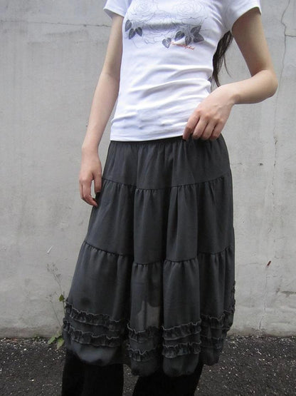 Vintage Lace Trimmed Layered Flared Mini Skirt