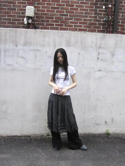 Vintage Lace Trimmed Layered Flared Mini Skirt