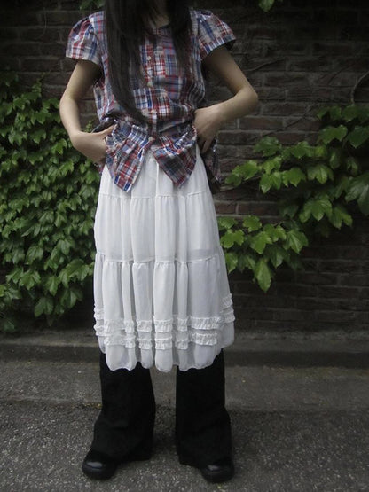 Vintage Lace Trimmed Layered Flared Mini Skirt