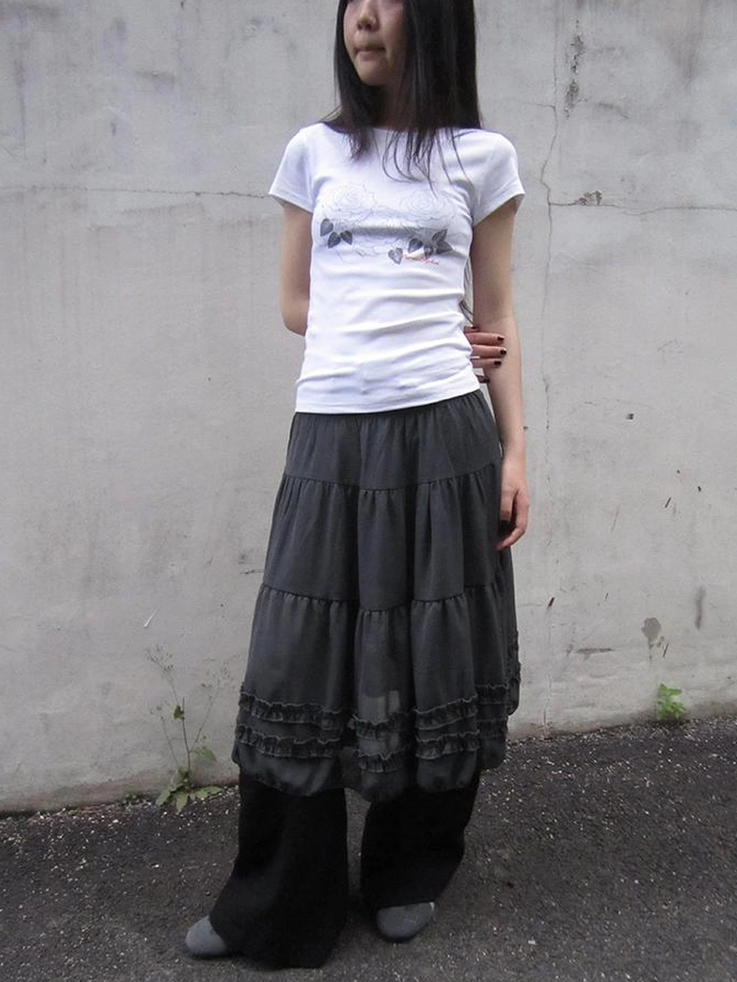 Vintage Lace Trimmed Layered Flared Mini Skirt