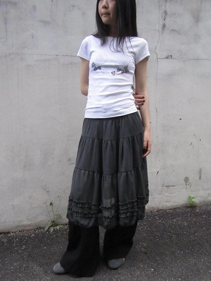 Vintage Lace Trimmed Layered Flared Mini Skirt