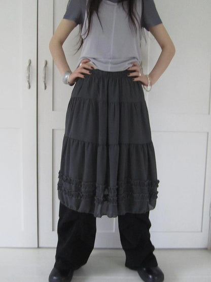 Vintage Lace Trimmed Layered Flared Mini Skirt