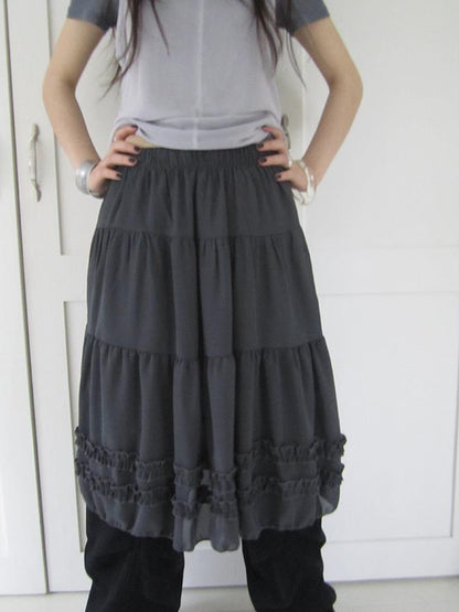 ang project Vintage Lace Trimmed Layered Flared Mini Skirt