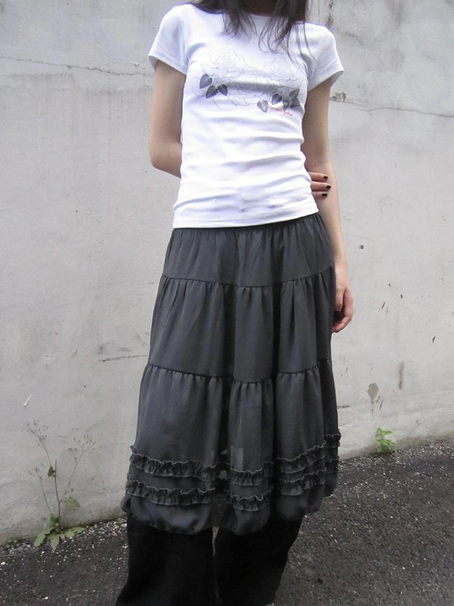 Vintage Lace Trimmed Layered Flared Mini Skirt