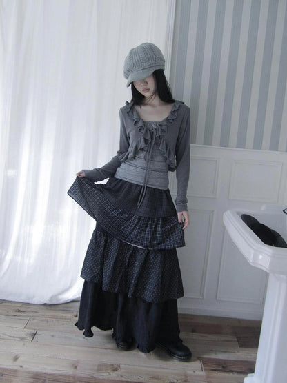 ang project Vintage Lace Trimmed Layered Two Piece Set Suits