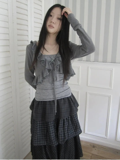 ang project Vintage Lace Trimmed Layered Two Piece Set Suits