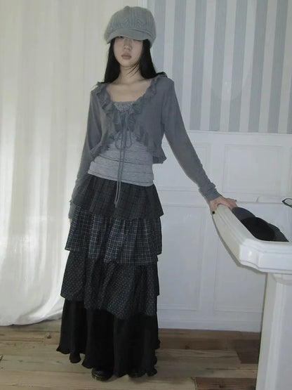 ang project Vintage Lace Trimmed Layered Two Piece Set Suits