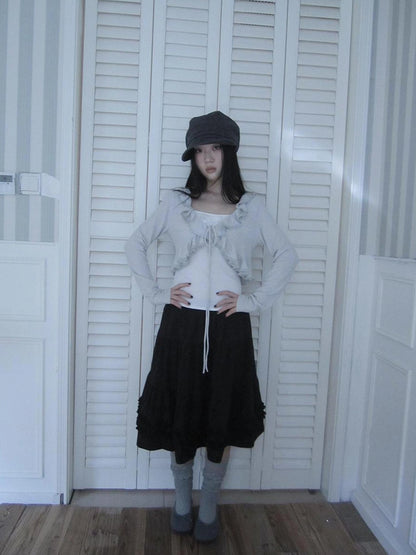 ang project Vintage Lace Trimmed Layered Two Piece Set Suits