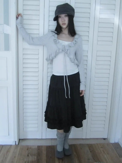 ang project Vintage Lace Trimmed Layered Two Piece Set Suits